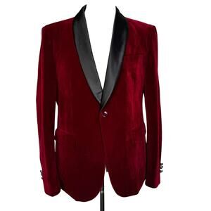 MAGE MALE Men's Medium Red Black Velvet Blazer Suit Jacket Goth Vampire Prom
